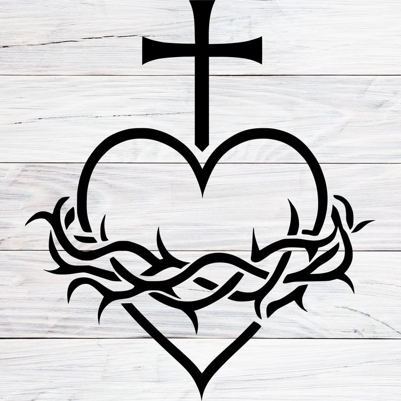 Sacred Heart With Cross & Crown of Thorns Svg Png Dxf, Christian Jesus ...