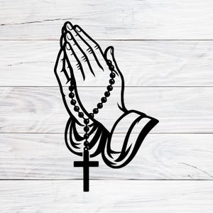 Praying Hands With Rosary Svg, Christian Cross Clipart, Faith Clip Art, Catholic Prayer Symbol, Symbol of Pray Svg, Png, Jpg