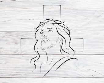 Jesus Crown of Thorns SVG PNG EPS, Christian Line Art Vector, Minimalist Jesus Face Design, Religious Cut File for Cricut Silhouette