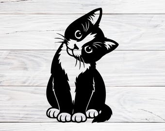 Tuxedo Cat Peeking Clipart: Printable Animal SVG, PNG, JPG (Digital Download)