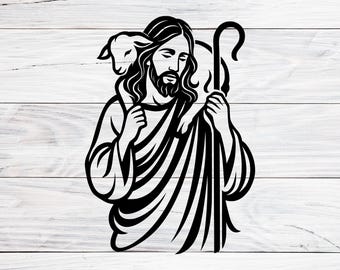 Good Shepherd Jesus Holding Lamb, Christian Silhouette Svg, Png, Jpg