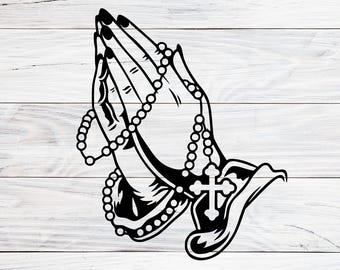 Vrouwen bidden handen met rozenkrans Svg, Png, Dxf, katholieke Cricut Cut-bestand voor shirts & stickers, vrouwelijk christelijk ontwerp, geloof cadeau voor haar