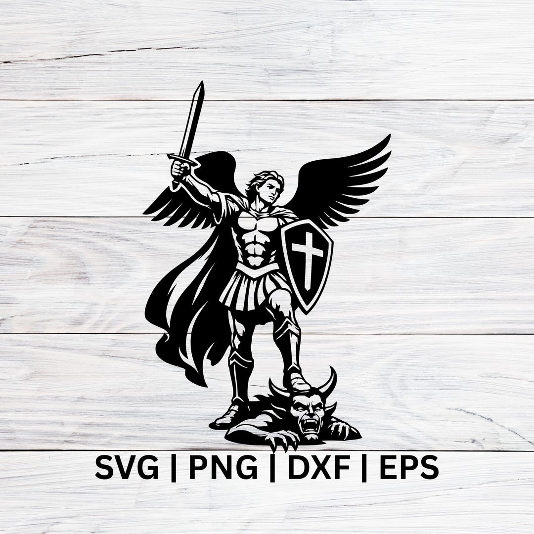 聖ミカエルが悪魔を倒すSVG、PNG、DXF、EPS、大天使ミカエルのクリップ