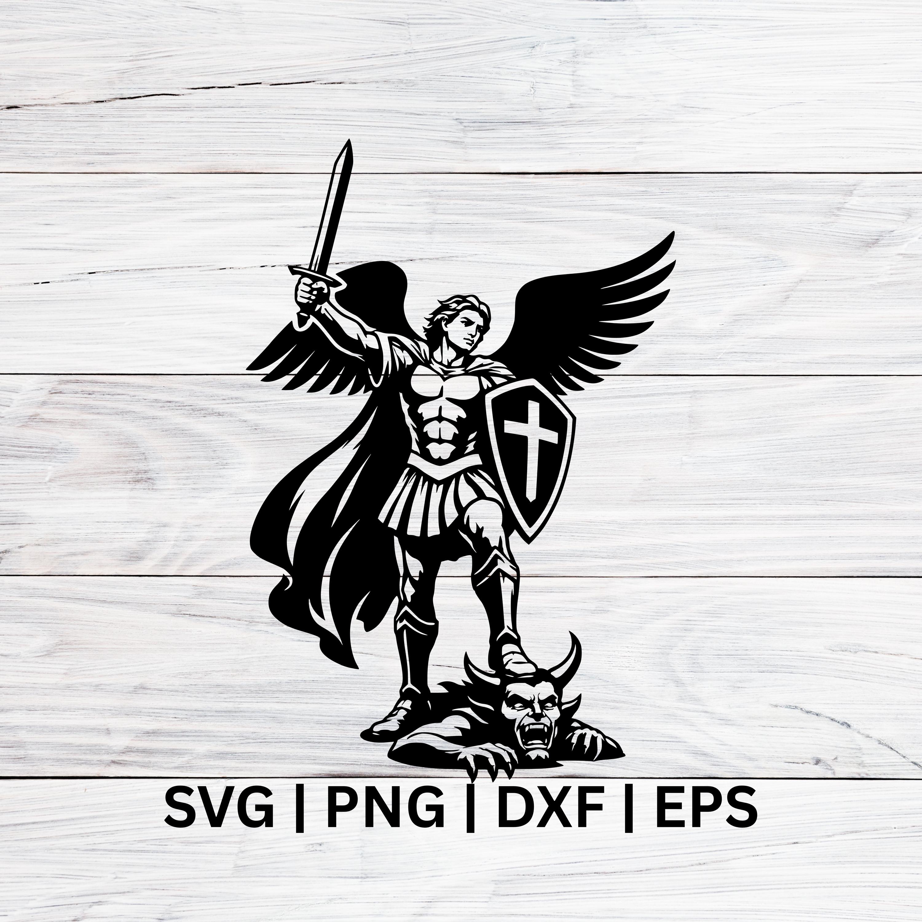 聖ミカエルが悪魔を倒すSVG、PNG、DXF、EPS、大天使ミカエルのクリップ
