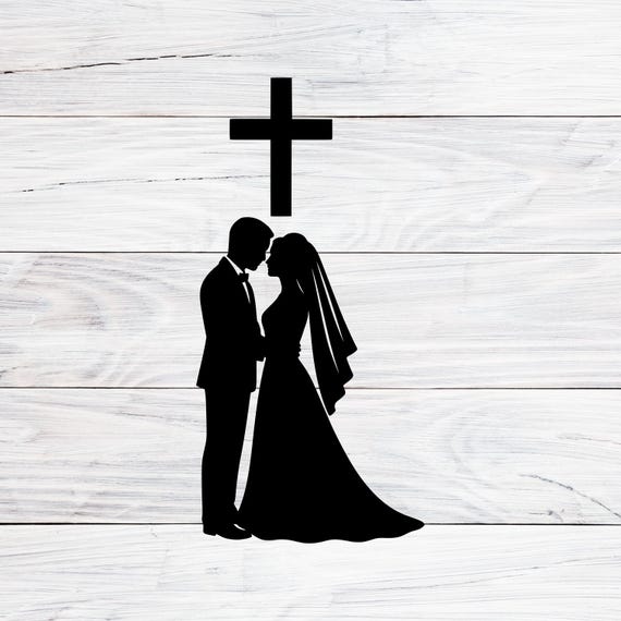 Christian Wedding Couple Silhouette: Religious Love Design (SVG