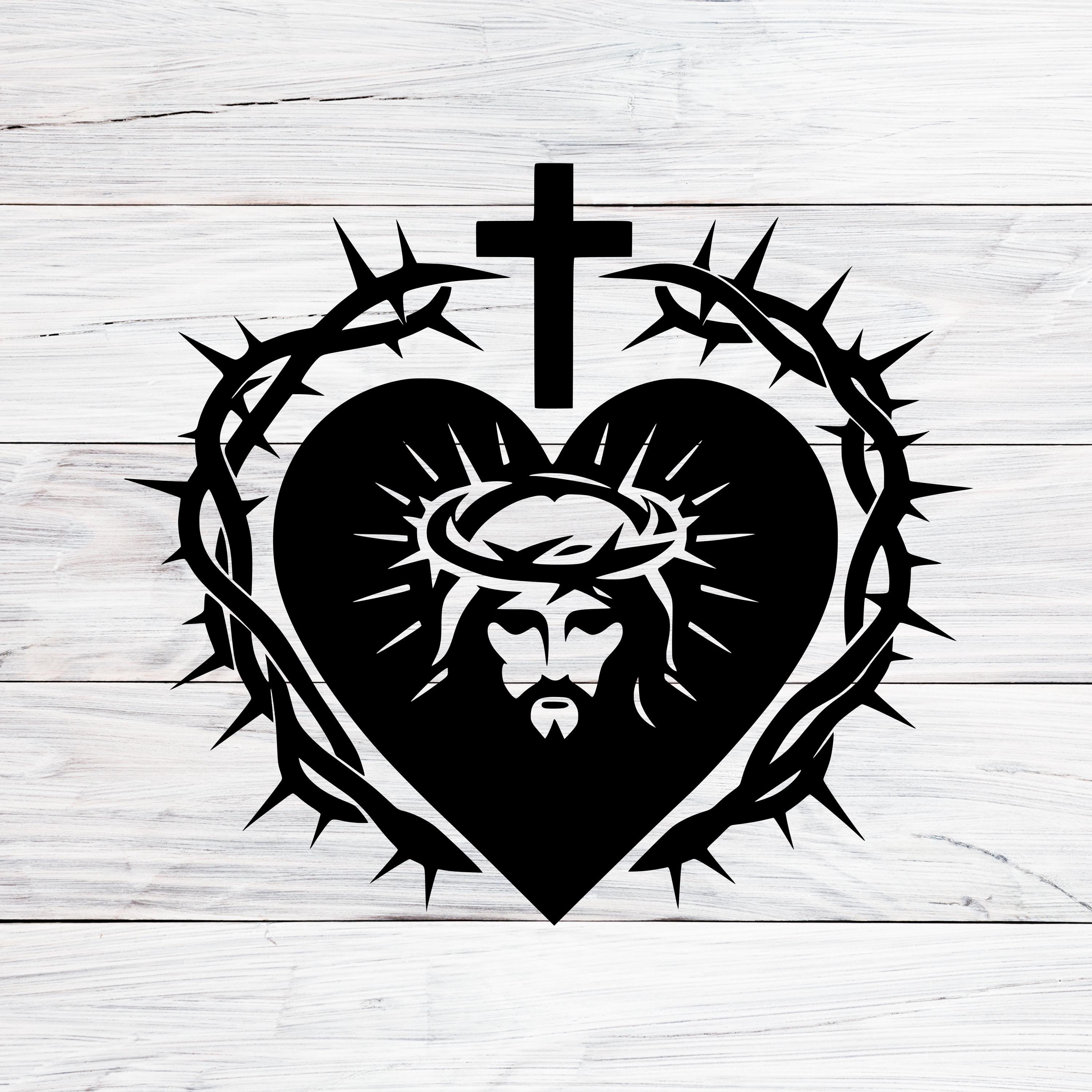 Sacred Heart of Jesus Svg, Crown of Thorns Christian Art Png, Jpg, image size:3000x3000