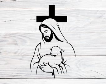 Good Shepherd Jesus SVG PNG DXF, Jesus With Lamb Vector, Christian Cut File, Religious Cricut Design, Faith Clipart Digital Download