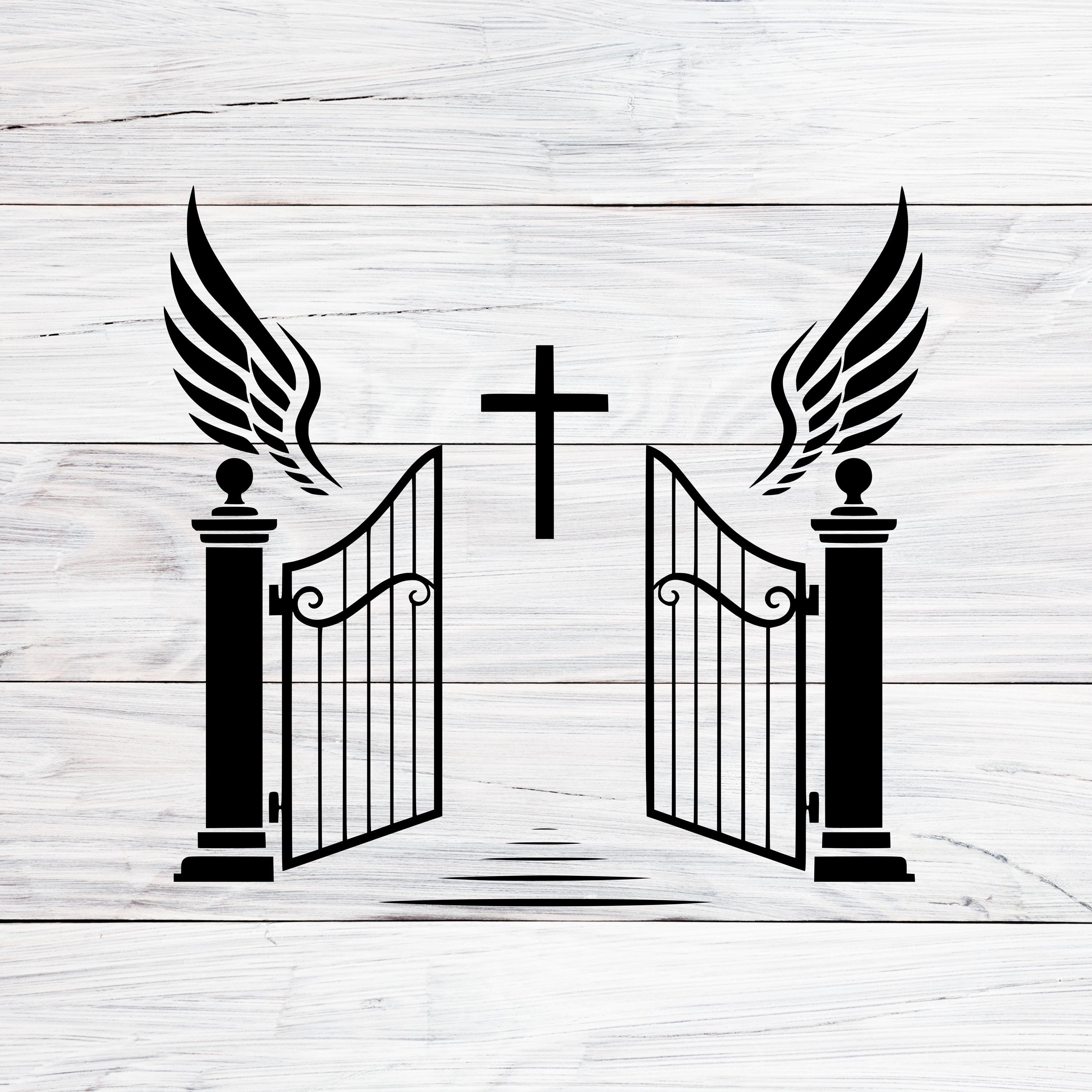 Gates of Heaven Svg, Png, Dxf, Jpg, Cross & Angel Wings, Memorial