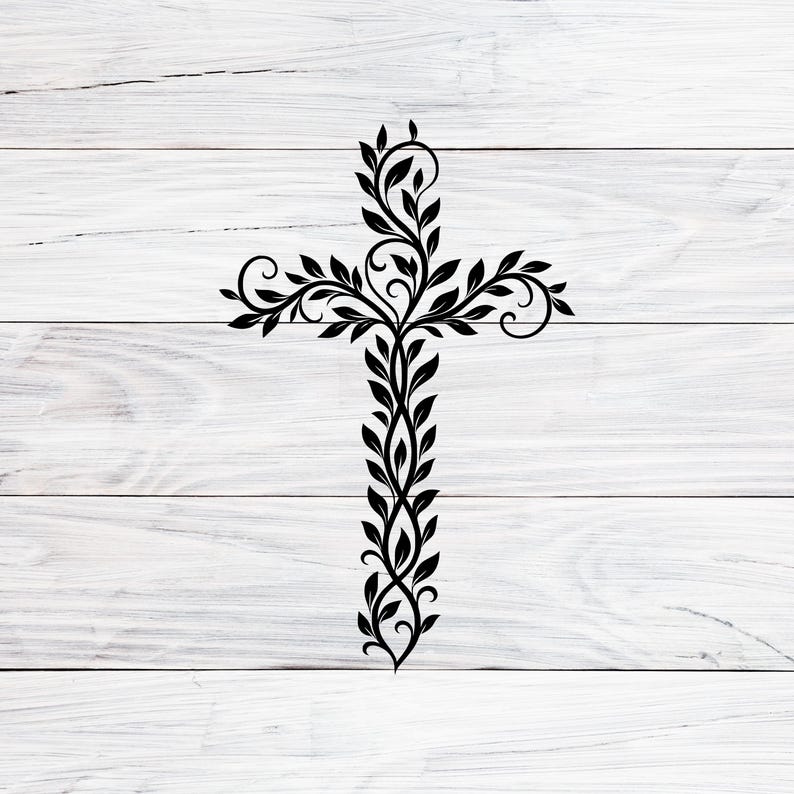 Botanical Vine Cross Silhouette Svg, Christian Faith Symbol Design Svg ...