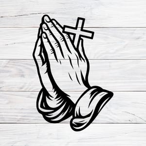 Praying Hands Svg, Praying Hands with Cross Svg, Religious Symbol Svg, Praying Clipart, Digital Files Download Svg, Png, Jpg