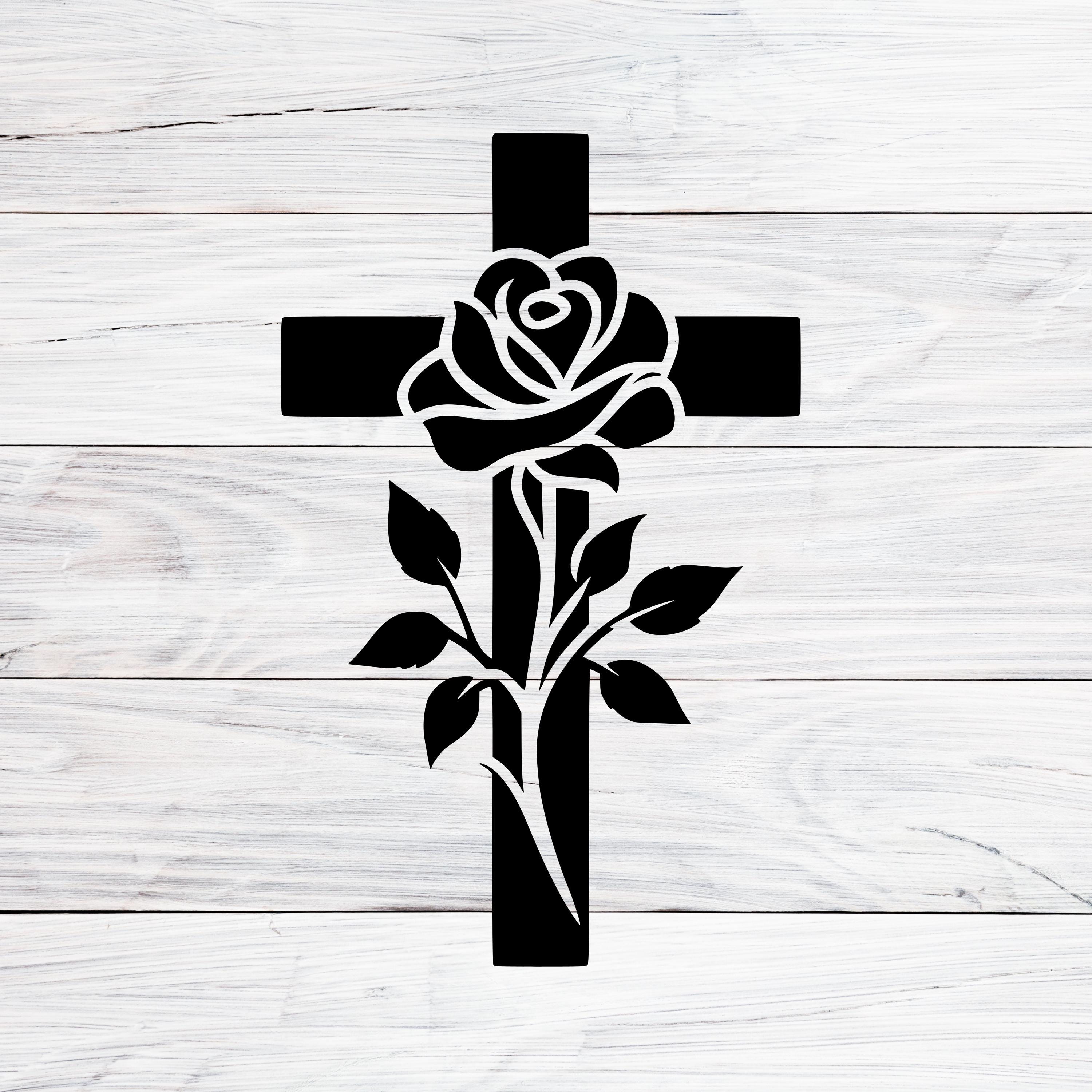 Christliches Kreuz mit Rose, Clipart (Digitaler Download SVG, PNG 