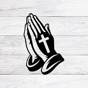 Pyaying Hand Cd R Dxf File Praying Hands With Cross Svg, Prayer Hands Christian Svg, Religious ...