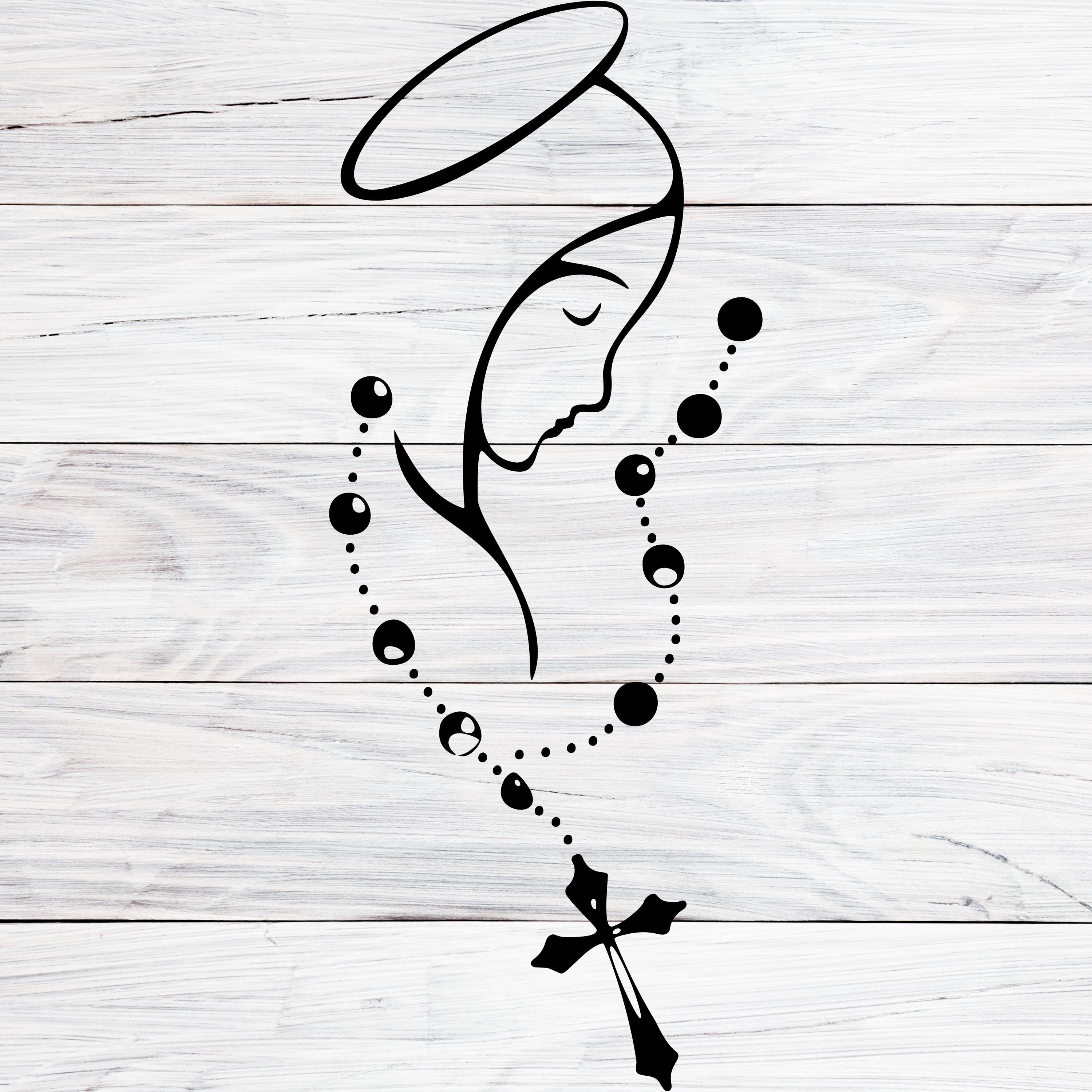 Virgin Mary Outline With Rosary Svg, Pes, Png, Jpg - Etsy