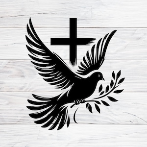 Dove with Olive Branch and Cross SVG: Christian Symbol (Digital Download)