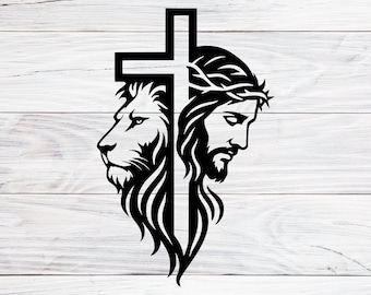 Lion Cross and Jesus Face Svg, Png, Jpg, Digital Download