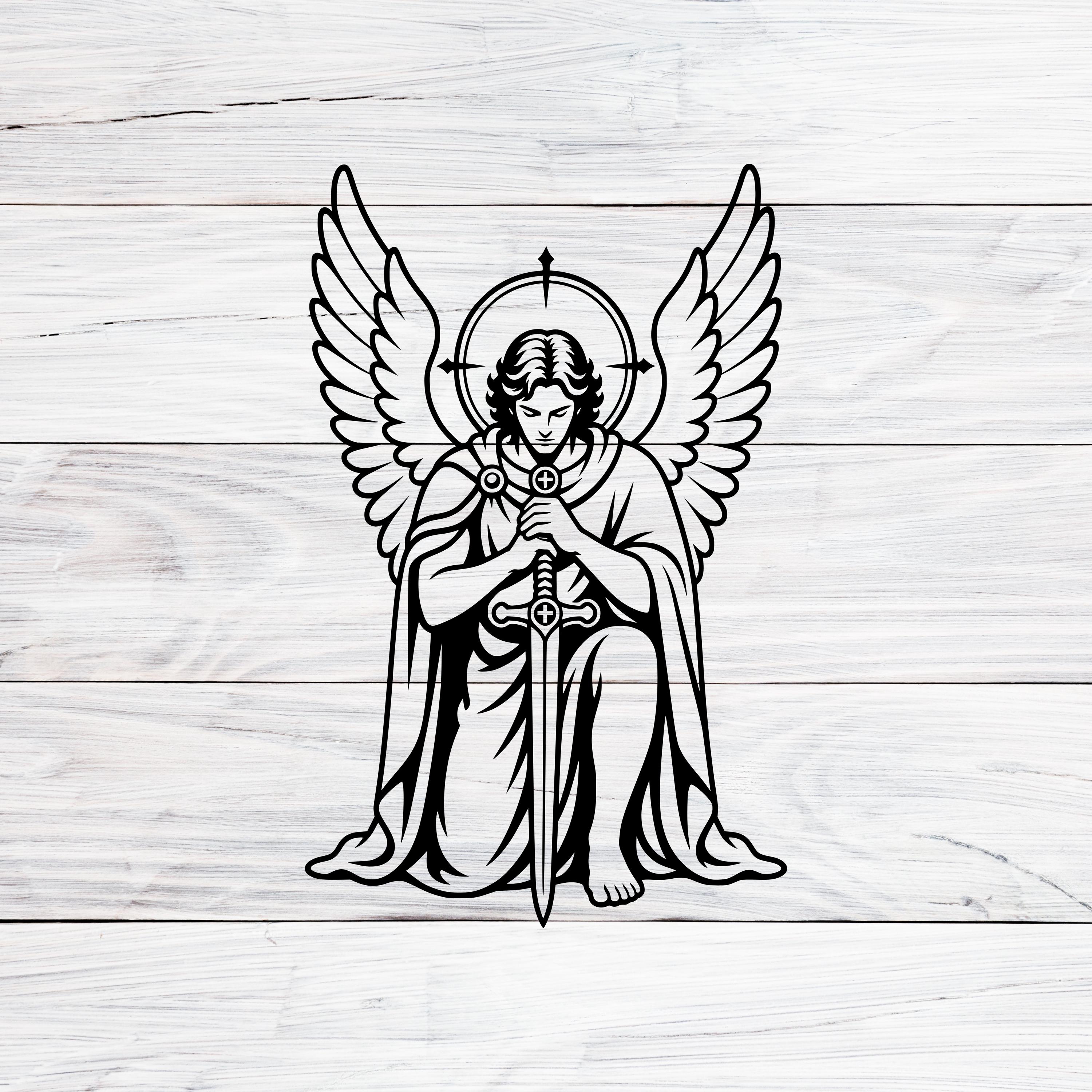 Archangel Michael Svg, Png, Dxf, Angel Warrior With Sword Wings Cut ...