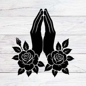 Floral Praying Hands Svg, Christian Prayer Hands Svg, Praying Hands with Roses Svg, Religious Design, Symbol of Pray Svg, Png, Jpg