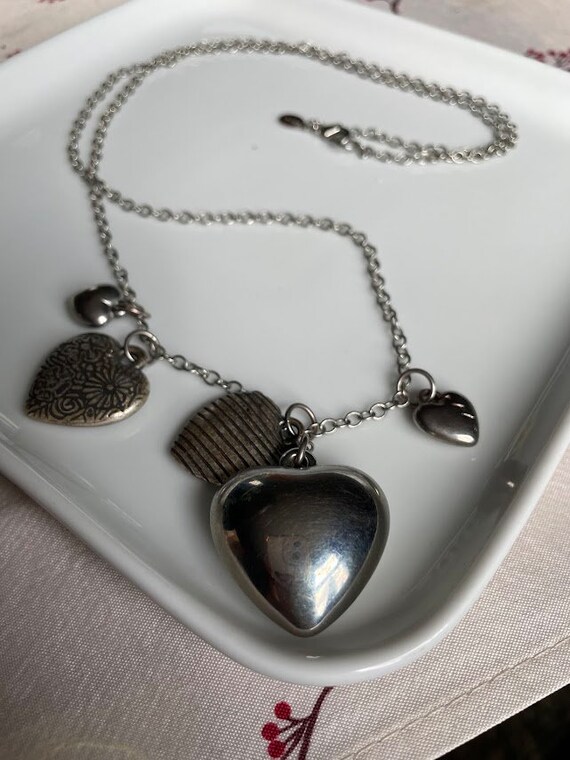 AEO NECKLACE American Eagle Outfitters Heart CHARM Vintage Necklace Silver Tone Heart Chunky Charm Necklace Drop Pendant Necklace Y2K Summer Etsy