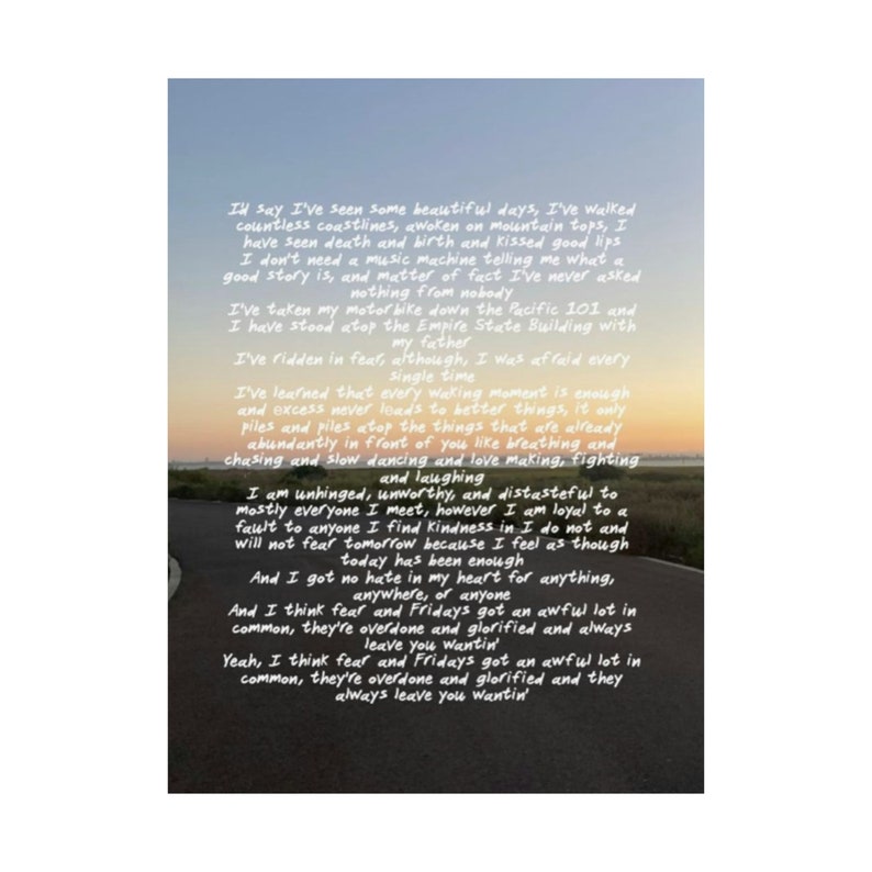 Zach Bryan Fear and Fridays Poem Zach Bryan Poem Wall Art Etsy