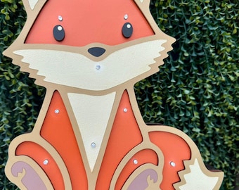 Children&#39;s night light, 10 LEDs, SVG format, multi-layered. Laser-cut fox design, ideal as a decoration or baby shower gift.