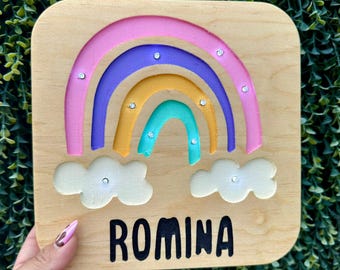 Children&#39;s night light, 10 LEDs, SVG format, wood. Rainbow design for CNC router, ideal as a decoration or baby shower gift.