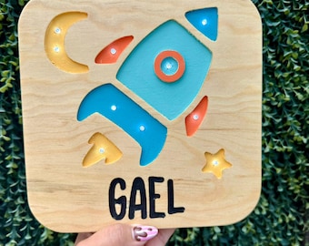 Children&#39;s night light, 10 LEDs, SVG format, wood. Rocket design for CNC router, ideal as a decoration or baby shower gift.