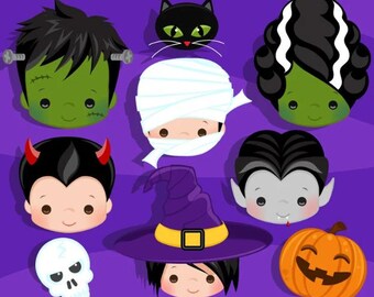 Kawaii Halloween Faces for Laser Cutting – SVG, PNG File | Frankenstein, Vampire, Pumpkin, Witch, and More