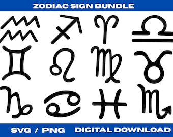 Zodiac Symbol SVG Bundle, Astrology Clipart (Digital Download)