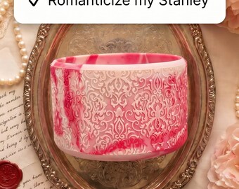 Rosewater Ribbon – Romantic Silicone Tumbler Boot | Fits Stanley 40oz (ALSO 20oz & 30oz) Heirloom Damask Cup Accessory