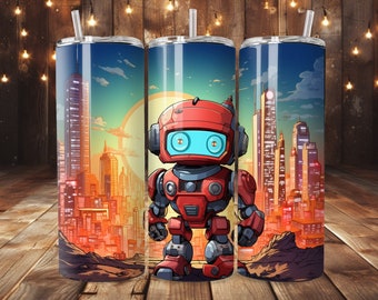 Anime Robot Tumbler Wrap, 20oz Skinny Tumbler, PNG (Digital Download)
