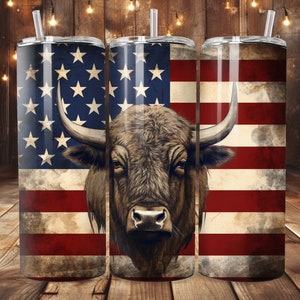 Patriotic Buffalo with Flag Tumbler Wrap, 20oz Straight Skinny Tumbler Wrap, Patriotic  Skinny Tumbler Wrap, PNG Digital Download