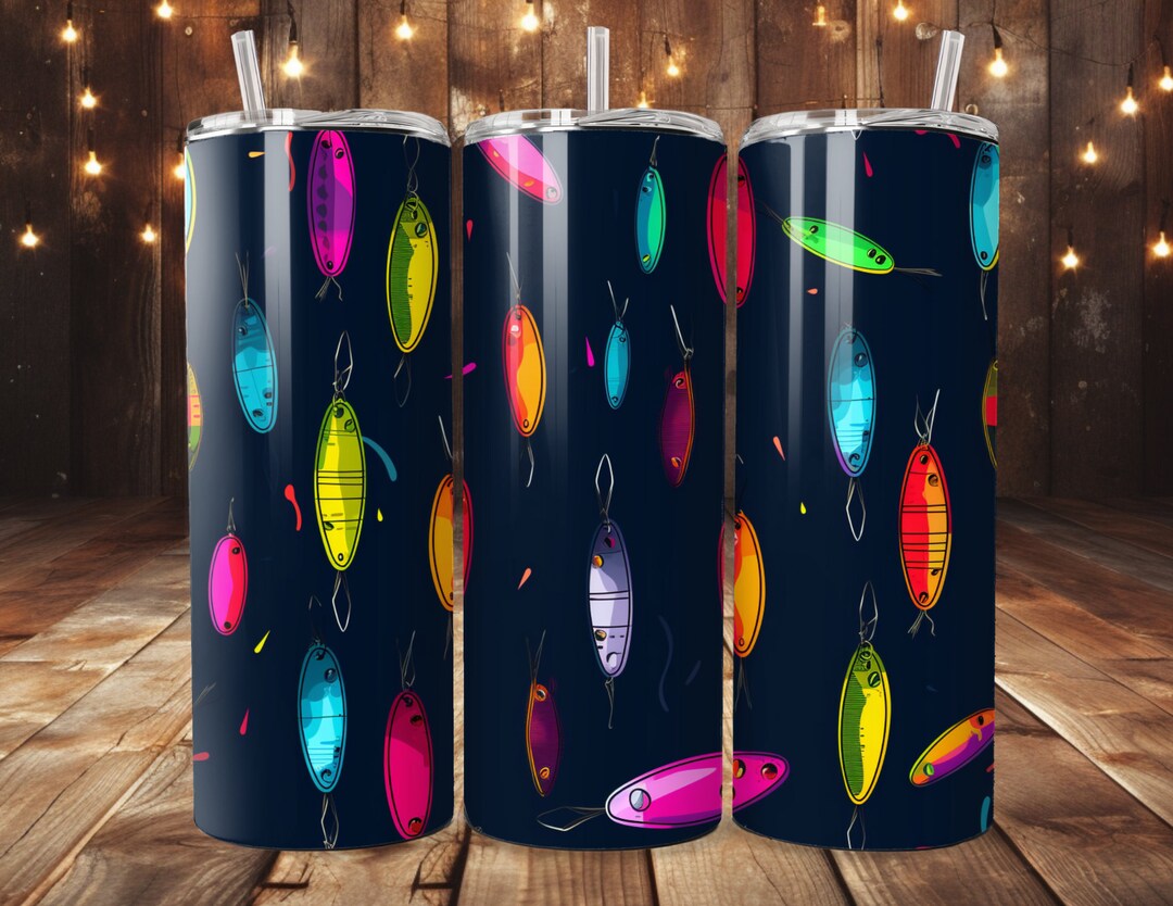 Colorful Neon Fishing Lures Tumbler Wrap, 20oz Straight Skinny Tumbler
