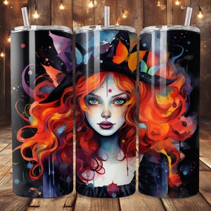 Envoltura de vaso de bruja de Halloween, envoltura de vaso flaco recto de 20 oz, descarga digital PNG