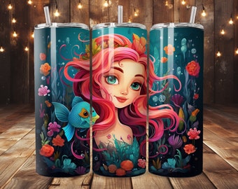 Mermaid Tumbler Wrap, 20oz Skinny Tumbler Sublimation Design (PNG Digital Download)