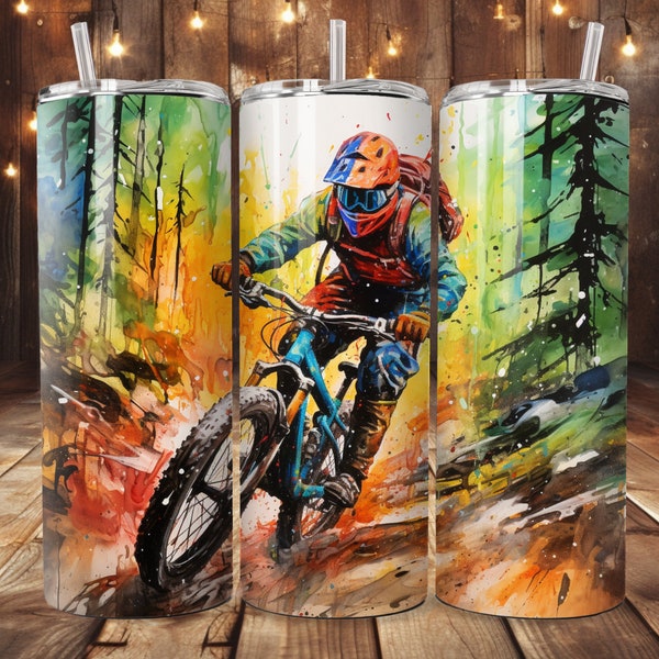 Mountain Bike Tumbler Wrap, 20oz Straight Skinny Tumbler Wrap, Mountain Bicycle Riding Wrap, PNG Digital Download