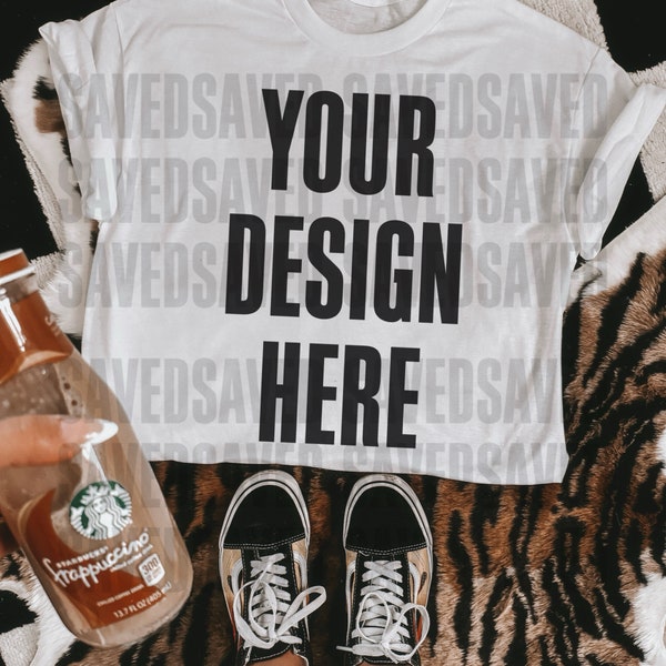 white GILDAN T-SHIRT Mock Up Trendy Flat Lay Mocks Edgy Rad Grunge Tiger Stripes Checkered