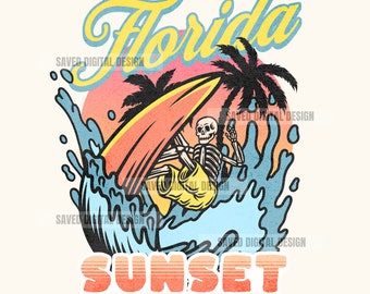 FLORIDA SUNSET SURFING Summer Beach Ocean Png High Quality Sublimation Files Digital Viral Trending