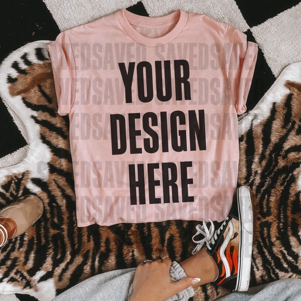 Light PINK GILDAN T-SHIRT Mock Up Trendy Flat Lay Mocks Edgy Rad Grunge Tiger Stripes Checkered