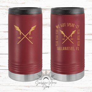 FSU Slim Can Cooler, FSU Beer Beverage Coozie Colster, Florida State Seminoles FSU Gift, Hopsulator, Insulated Slim Can Holder with Lid