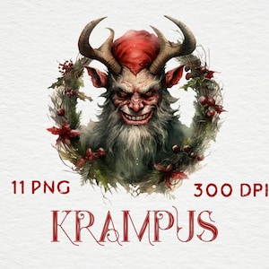 11 Gesichter des Krampus, transparente PNG Clipart, Weihnachtskrampus Clipart, druckbare digitale Datei, kommerzielle Nutzung