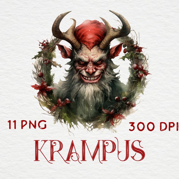11 Faces of Krampus, Transparent PNG clipart, Christmas Krampus Clipart, Printable Digital File, Commercial Use
