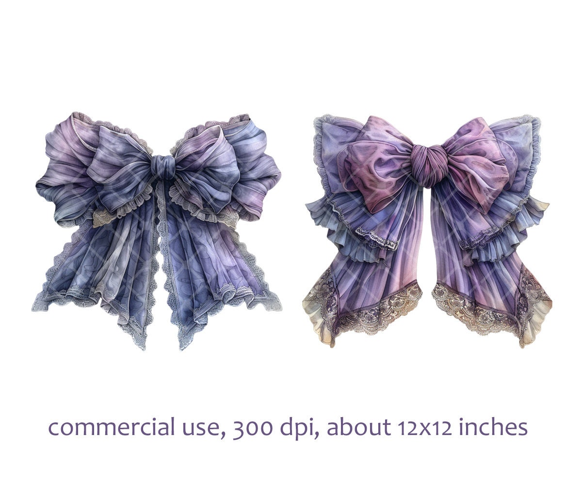 Dark Purple Lace Bow Watercolor Clipart PNG Format Instant Download for ...