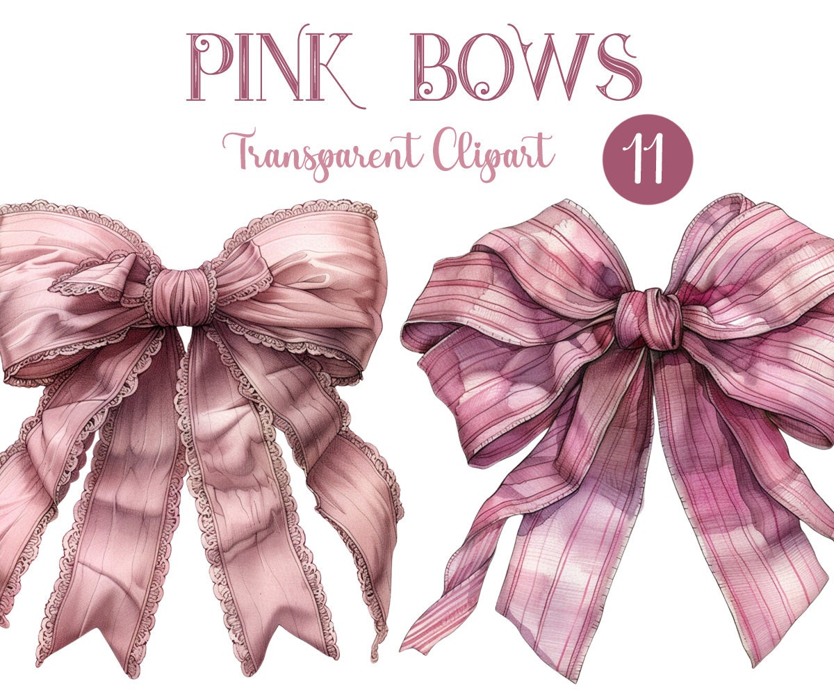 Pink Lace Bow Watercolor Clipart - PNG Format Instant Download for ...