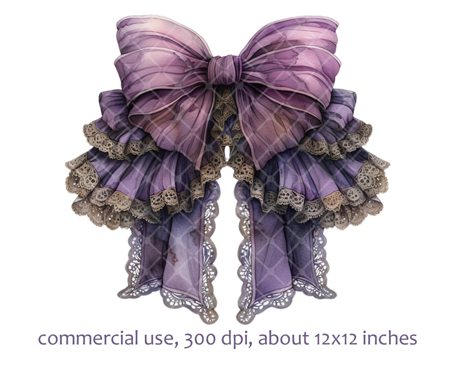 Dark Purple Lace Bow Watercolor Clipart PNG Format Instant Download for ...