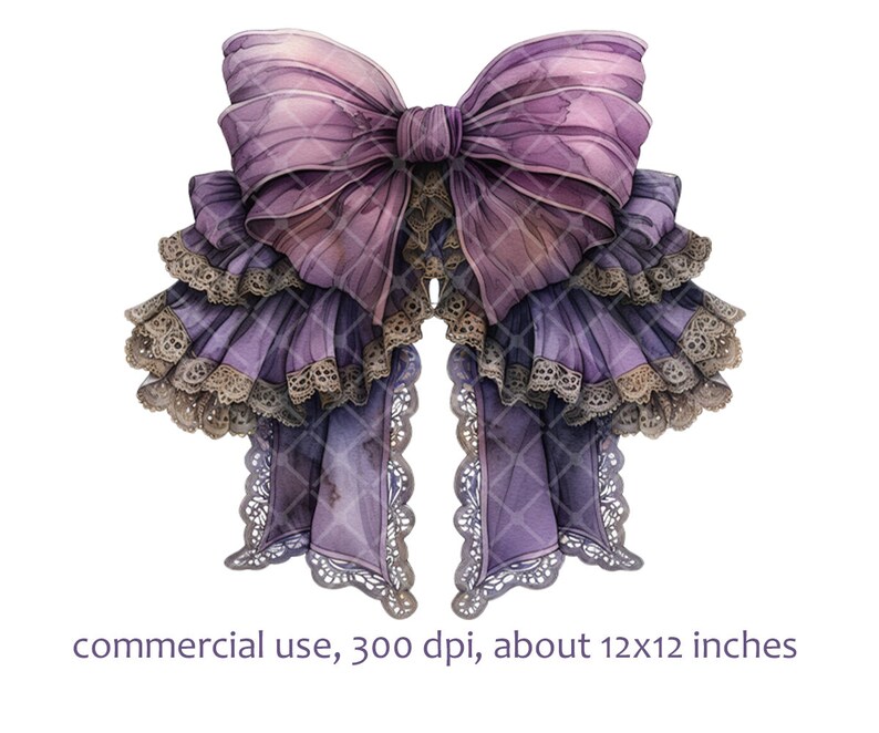 Dark Purple Lace Bow Watercolor Clipart PNG Format Instant Download for ...