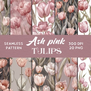 Asch rosa Tulpen Muster, rosa Blumen Muster, nahtlose Blumen Muster, kommerzielle Nutzung, Aquarell nahtloses Papier