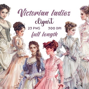 Victorian Lady Watercolor Clipart: Full Body PNG Bundle (Commercial Use)