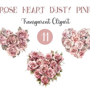 Watercolor Rose Heart Clipart: Dusty Pink Floral Design (Digital Download)