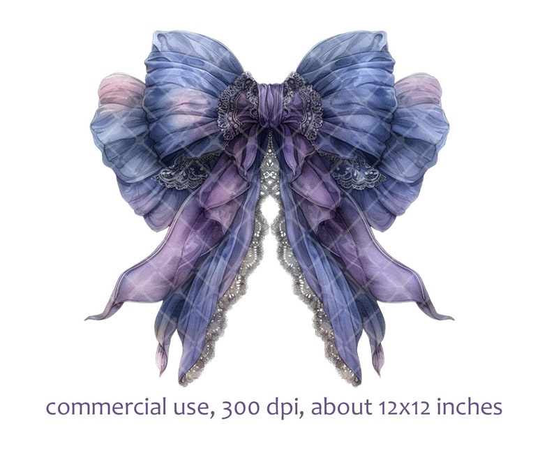 Dark Purple Lace Bow Watercolor Clipart PNG Format Instant Download for ...