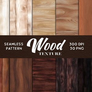 Watercolor Wood Texture Seamless Pattern: 30 PNG Digital Papers (Digital Download)